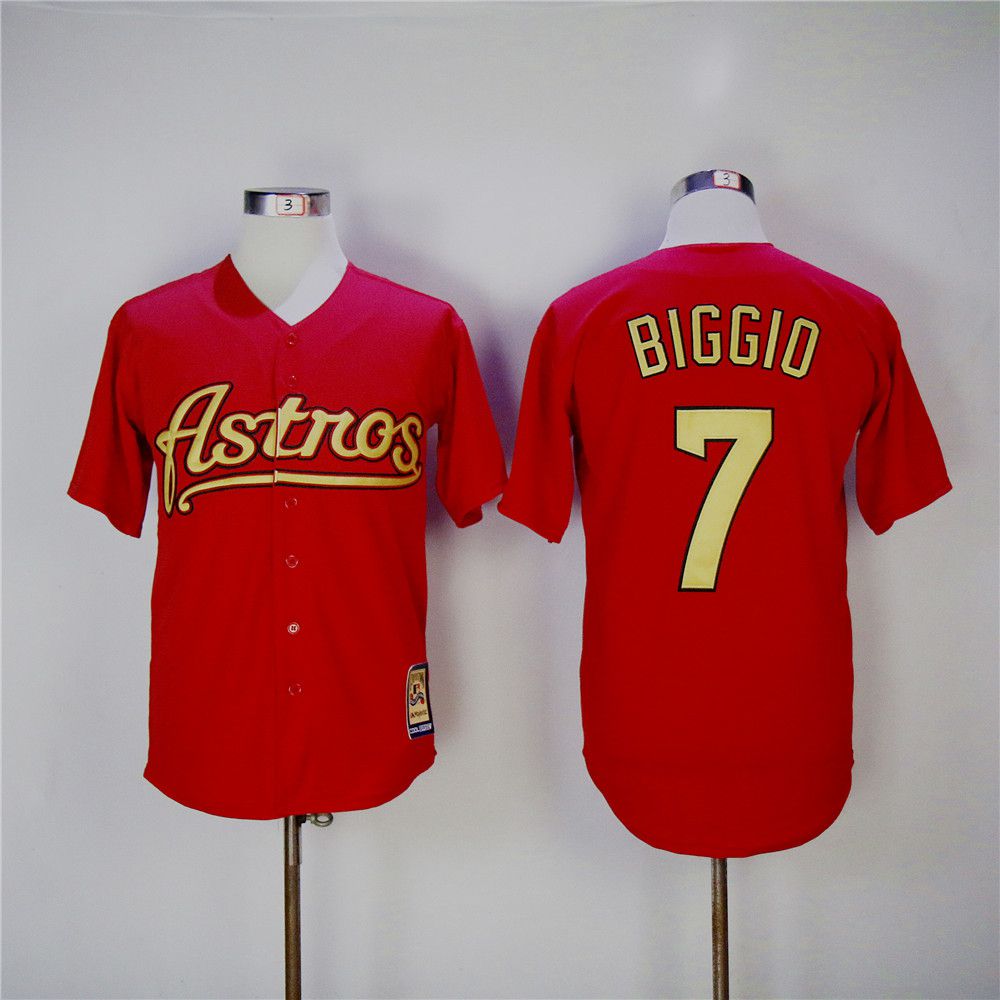 Men Houston Astros #7 Biggio Red Throwback MLB Jerseys